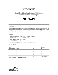 HD74HC257 datasheet: Quad. 2-to-1 line Data Selector/Multiplexer with 3-state outputs HD74HC257