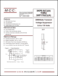 3KP22A datasheet: Ppk=3000W, Vc=35.5V transient voltage suppressor 3KP22A