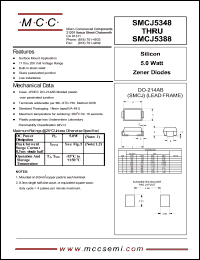 SMCJ5357 datasheet: Pd=5.0W, Vz=20V zener diode SMCJ5357