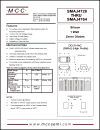 SMAJ4731A datasheet: Pd=1.0W, Vz=4.3V zener diode SMAJ4731A