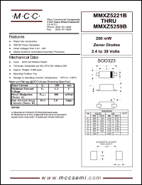 MMXZ5221B datasheet: Pd=200mW, Vz=2.4V zener diode MMXZ5221B