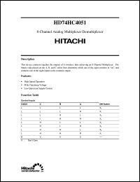 HD74HC4051 datasheet: 8-channel Analog Multiplexer/Demultiplexer HD74HC4051