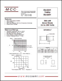 DL5223 datasheet: Pd=500mW, Vz=2.7V zener diode DL5223