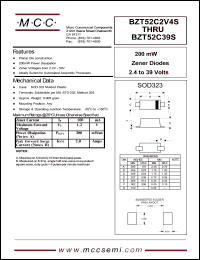 BZT52C24S datasheet: Pd=200mW, Vz=24V zener diode BZT52C24S