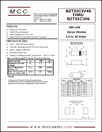 BZT52C36S datasheet: Pd=200mW, Vz=36V zener diode BZT52C36S