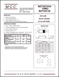 BZT52C10 datasheet: Pd=410mW, Vz=10V zener diode BZT52C10