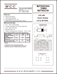 BZT52C16 datasheet: Pd=410mW, Vz=16V zener diode BZT52C16