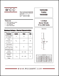 1N5928B datasheet: Pd=1.5W, Vz=13V zener diode 1N5928B