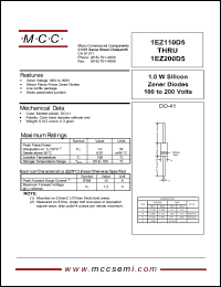 1EZ150D5 datasheet: Pd=1.0W, Vz=150V zener diode 1EZ150D5