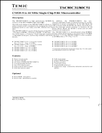 TSC80C31-12AH datasheet: CMOS single-chip 8 bit microcontroller, external ROM, 128 bytes of RAM, 32 I/O lines, 16 bit timers, 12 MHz TSC80C31-12AH