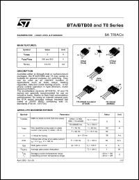 BTB08-800SW datasheet: Triac, 800V, 8A BTB08-800SW