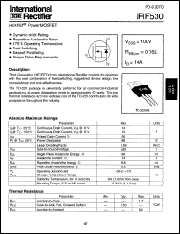 IRF530 datasheet: Power MOSFET, 100V, 14A IRF530