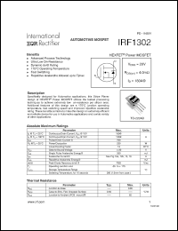 IRF1302 datasheet: Power MOSFET, 20V, 180A IRF1302