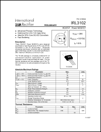 IRL3102 datasheet: Power MOSFET for DC-DC converters, 20V, 61A IRL3102