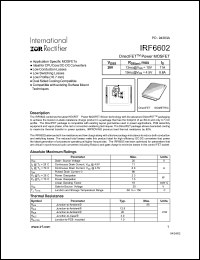 IRF6602 datasheet: Power MOSFET for Ideal for CPU core DC-DC converters, 20V, 11A IRF6602