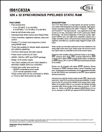 IS61C632A-6TQI datasheet: 6ns; 83MHz; 32 x 32 synchronous pipelined static RAM IS61C632A-6TQI