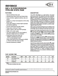 IS61S6432-166TQ datasheet: 166MHz; 3.3V; 64K x 32 synchronous pipelined static RAM IS61S6432-166TQ