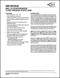 IS61SF6432-9PQ datasheet: 9ns; 3.3V; 64K x 32 synchronous flow-through static RAM IS61SF6432-9PQ