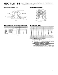 HD74LS114 datasheet: Dual J-K Flip-Flops with Preset, Common Clear, Common Clock HD74LS114