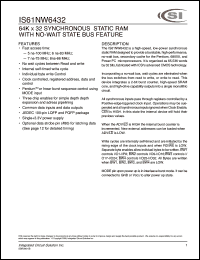 IS61NW6432-6TQ datasheet: 6ns; 83MHz; 3.3V; 64K x 32 synchronous static RAM with No-wait state BUS feature IS61NW6432-6TQ