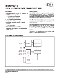 IS61LV3216-10T datasheet: 10ns; 3.3V; 32K x 16 low-voltage CMOS static RAM IS61LV3216-10T