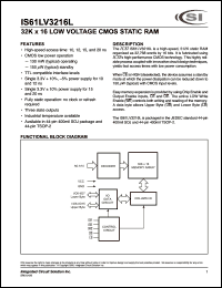 IS61LV3216L-10T datasheet: 10ns; 3.3V; 32K x 16 low voltage CMOS static RAM IS61LV3216L-10T