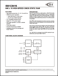 IS61C6416-12KI datasheet: 12ns; 5V; 64K x 16 high-speed CMOS static RAM IS61C6416-12KI