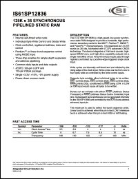 IS61SP12836-166TQ datasheet: 166MHz; 5V; 128K x 36 synchronous pipelined static RAM IS61SP12836-166TQ