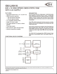 IS61LV6416-8BI datasheet: 8ns; 3.3V; 64K x 16 high-speed CMOS static RAM IS61LV6416-8BI