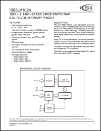 IS63LV1024-8T datasheet: 8ns; 3.3V; 128K x 8 high-speed CMOS static RAM IS63LV1024-8T