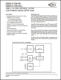 IS62LV12816LL-70TI datasheet: 70ns; 2.7-3.6V; 128K x 16 low voltage, ultra low-power CMOS static RAM IS62LV12816LL-70TI