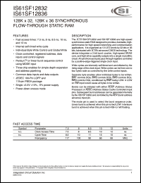 IS61SF12832-8.5TQI datasheet: 8.5ns; 3.3V; 128K x 32, 128 x 36 synchronous flow-through static RAM IS61SF12832-8.5TQI