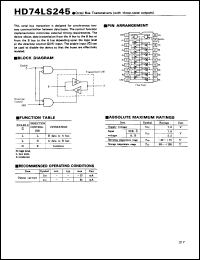 HD74LS245 datasheet: Octal Bus Transceivers with 3-state outputs HD74LS245