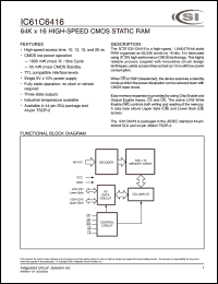 IC61C6416-15TI datasheet: 15ns; 5V; 64K x 16 high-speed CMOS static RAM IC61C6416-15TI