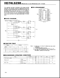 HD74LS298 datasheet: Quad. 2-input Multiplexers with Storage HD74LS298