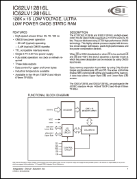 IC62LV12816L-55T datasheet: 55ns; 2.7-3.6V; 128K x 16 low voltage, ultra low-power CMOS static RAM IC62LV12816L-55T