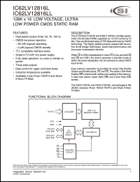 IC62LV12816L-100TI datasheet: 70ns; 2.7-3.6V; 128K x 16 low voltage, ultra low-power CMOS static RAM IC62LV12816L-100TI