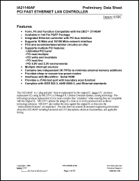 IA21140AF-PQF144I datasheet: 3.3-5.0V PCI fast ethernet LAN controller IA21140AF-PQF144I