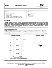61060-101 datasheet: +5mA 50V photo diode PIGTAIL for high density PC board mounting. Spectrally matched to the 62017 series LED 61060-101