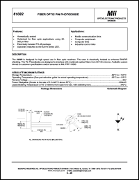 61082-101 datasheet: +5mA 25V fiber optic pin photo diode. Spectrally matched to the 62074 series LED 61082-101