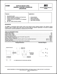 61090-001 datasheet: 10-150mA 75V surface mount (PNP) general purpose transistor: 2N2222AUB 61090-001