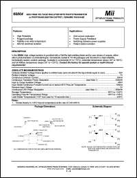 66004-001 datasheet: 5-10V; 50mA; 250mW 40kV high voltage isolator with phototransistor or photodarlington output, ceramic package 66004-001
