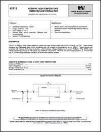 42118-012 datasheet: 12V DC; 1.0A; positive high temperature fixed voltage regulator. Down hole applications 42118-012