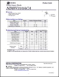 NDHV310ACA datasheet: 30mW; 5V; 70mA blue laser diode NDHV310ACA