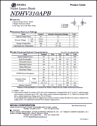 NDHV310APB datasheet: 30mW; 5V; 70mA blue laser diode NDHV310APB
