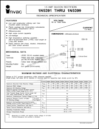 1N5398 datasheet: 800 V, 1.5 A silicon rectifier 1N5398