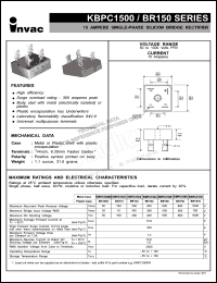 BR152 datasheet: 200 V, 15 A single-phase silicon bridge rectifier BR152