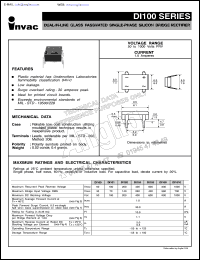 DI100 datasheet: 50 V, 1 A dual-in-line glass passivated single-phase silicon bridge rectifier DI100