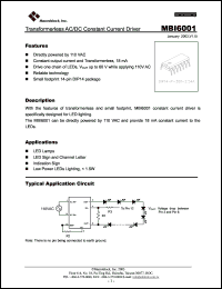 MBI6001N1N datasheet: Transformerless AC/DC constant current driver MBI6001N1N