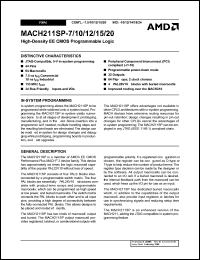 MACH211SP-24JI datasheet: High-density EE CMOS programmable logic, 64 macrocells, 32 outputs, 64 flip-flops, 24ns MACH211SP-24JI